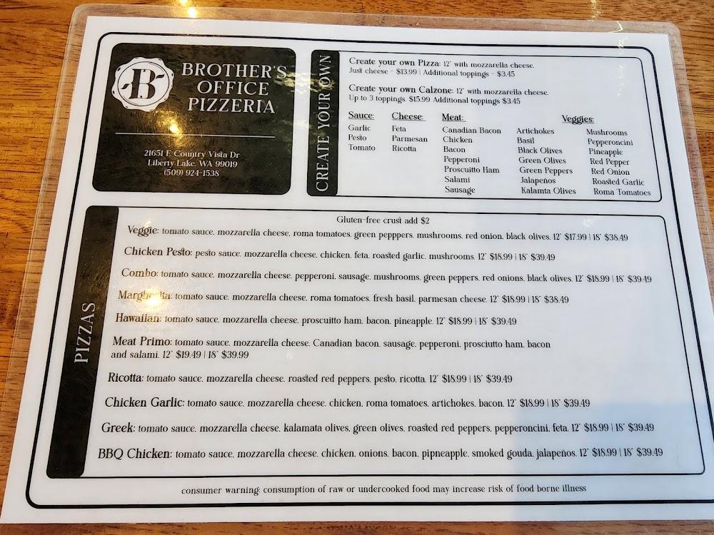 Brother's Office Pizzeria Menu image 1
